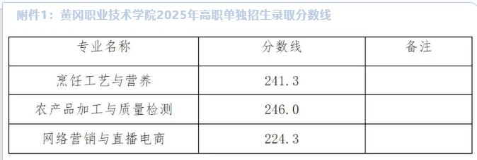黄冈职业技术学院2025高职单招分数线