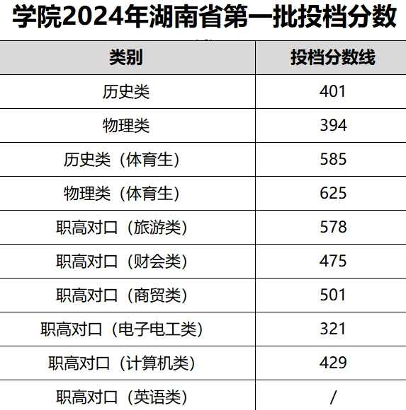湖南商务职业技术学院2024高考湖南省内分数线